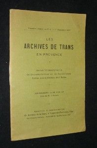 Les Archives de Trans en Provence, n° 1, décembre 1927