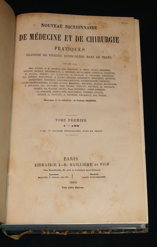 Nouveau dictionnaire de médecine et de chirurgie pratiques illustré de figures intercalées dans le texte (40 volumes)