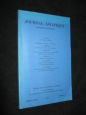 Journal asiatique périodique trimestriel, tome CCLXXI, année 1983, numéros 1-2