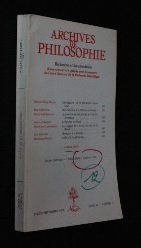 Archives de philosophie, tome 46, cahier 3