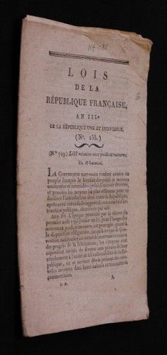 Lois de la République française, an III. De la République une et indivisible (n°135)