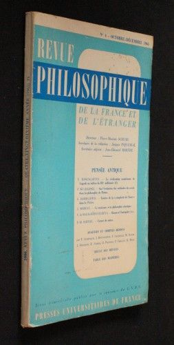 Revue philosophique de la France et de l'étranger n°1000, octobre-décembre 1965 : pensée antique