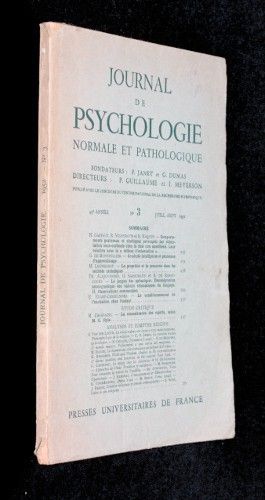 Journal de psychologie normale et pathologie n°3 (45e année)