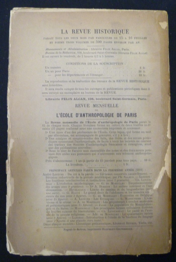 Troisième Table Générale de la Revue Historique (1886 à 1890 inclusivement)
