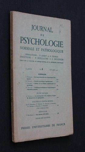 Journal de psychologie normale et pathologique, 52e année, n°4, octobre-décembre 1955