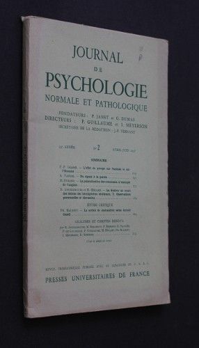 Journal de psychologie normale et pathologique, 55e année, n°2, avril-juin 1958