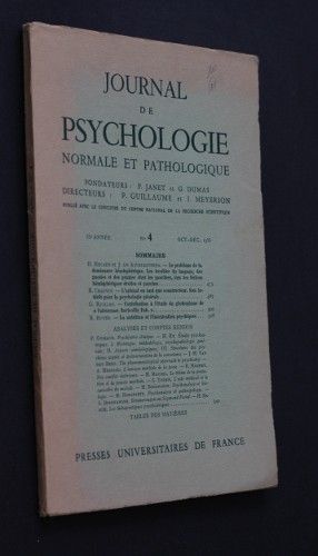 Journal de psychologie normale et pathologique, 53e année, n°4, octobre-décembre 1956