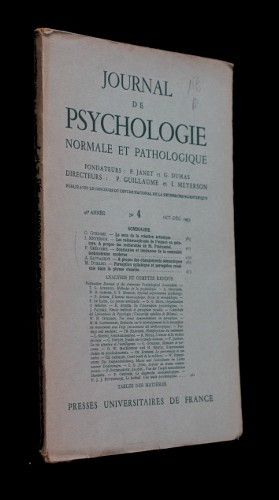 Journal de psychologie normale et pathologique, 46e année, n°4, octobre-décembre 1953