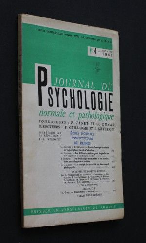 Journal de psychologie normale et pathologique, n°4, octobre-décembre 1961