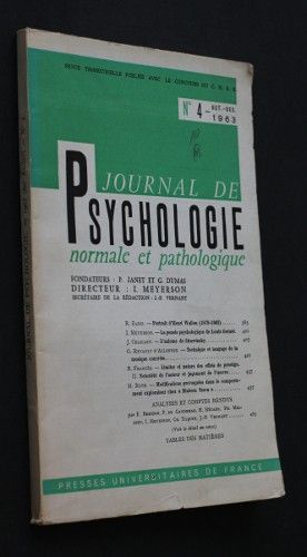 Journal de psychologie normale et pathologique, n°4, octobre-décembre 1963
