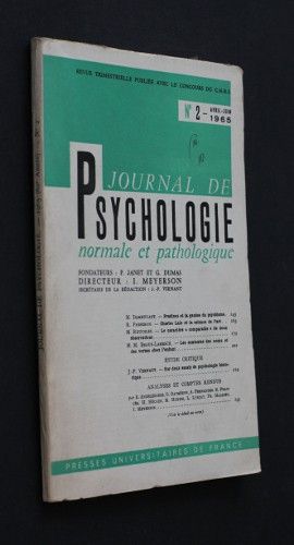 Journal de psychologie normale et pathologique, n°2, avril-juin 1965