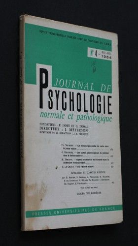 Journal de psychologie normale et pathologique, n°4, octobre-décembre 1964