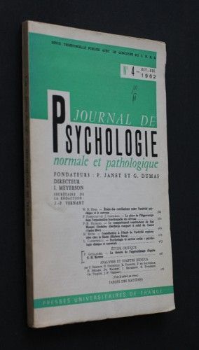Journal de psychologie normale et pathologique, n°4, octobre-décembre 1962