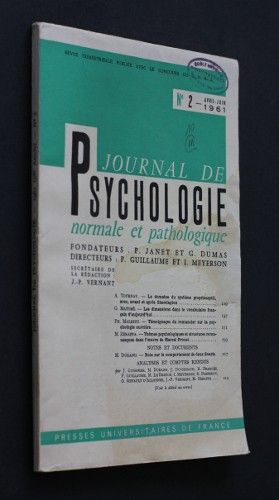Journal de psychologie normale et pathologique, n°2, avril-juin 1961