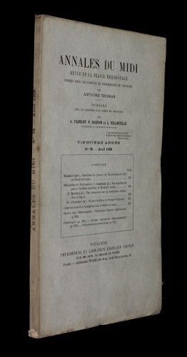 Annales du midi, revue de la France méridionale, n°78, avril 1908 (20e année)