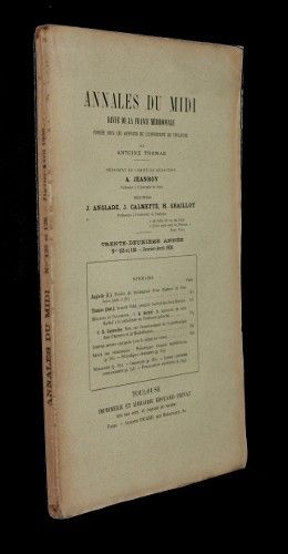Annales du midi, revue de la France méridionale, n°125-126, janvier-avril 1920 (32e année)