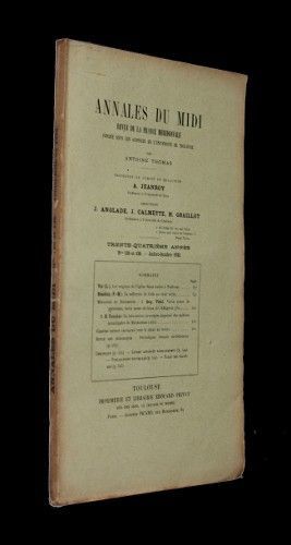 Annales du midi, revue de la France méridionale, n°135-136, juillet-octobre 1922 (34e année) 