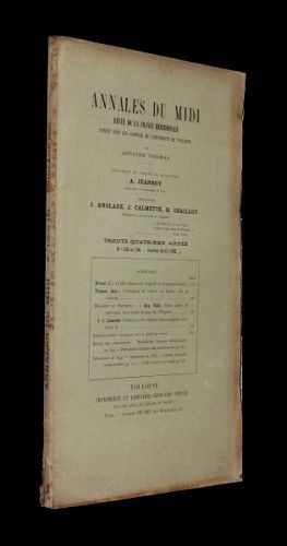 Annales du midi, revue de la France méridionale, n°133-134, janvier-avril 1922 (34e année) 