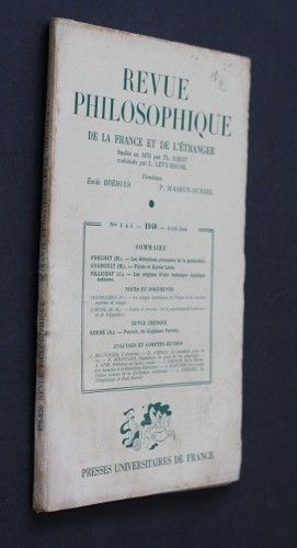Revue philosophique de la France et de l'étranger n°4 à 6, avril-juin 1946