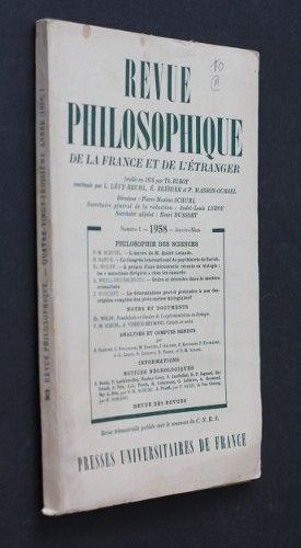Revue philosophique de la France et de l'étranger n°1, janvier-mars 1958 : philosophie des sciences