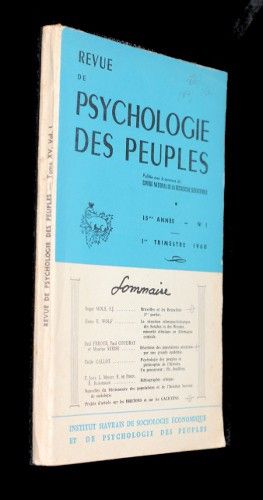 Revue de psychologie des peuples n°1, 15e année, 1e trimestre 1960