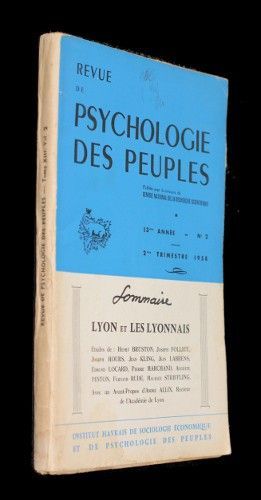 Revue de psychologie des peuples n°2, 13e année, 2e trimestre 1958