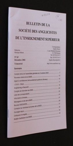 Bulletin de la Société des Anglicistes de l'Enseignement supérieur n°65 (décembre 2002)