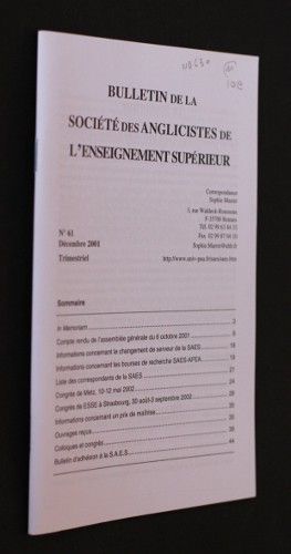 Bulletin de la Société des Anglicistes de l'Enseignement supérieur n°61 (décembre 2001)