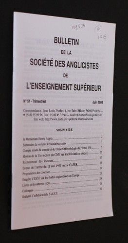 Bulletin de la Société des Anglicistes de l'Enseignement supérieur n°51 (juin 1999)