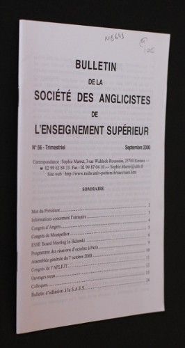 Bulletin de la Société des Anglicistes de l'Enseignement supérieur n°56 (septembre 2000)