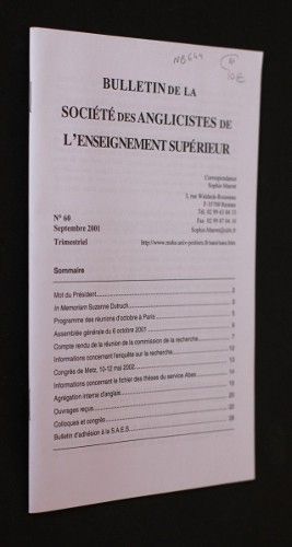 Bulletin de la Société des Anglicistes de l'Enseignement supérieur n°60 (septembre 2001)