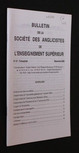 Bulletin de la Société des Anglicistes de l'Enseignement supérieur n°57 (décembre 2000)