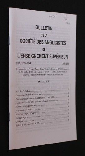 Bulletin de la Société des Anglicistes de l'Enseignement supérieur n°55 (juin 2000)