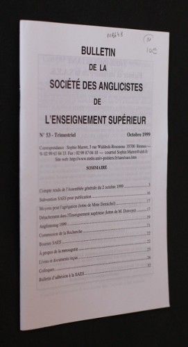 Bulletin de la Société des Anglicistes de l'Enseignement supérieur n°53 (octobre 1999)