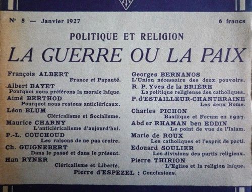 Les Cahiers de la République des lettres, des sciences et des arts (n°5, janvier 1927) : Politique et religion, la guerre ou la paix