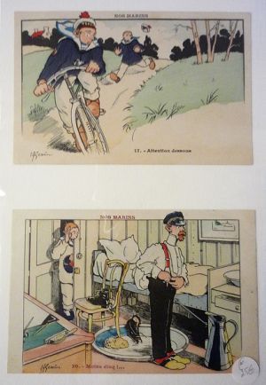 Cartes postales "Nos marins" n°17 : Attention dessous et n°20 : Moins Cinq !...