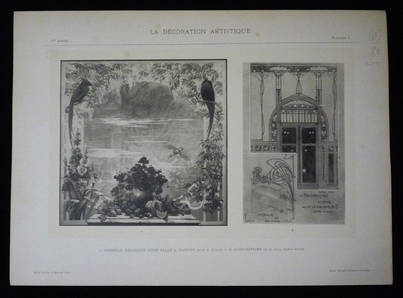 La Décoration artistique. 1re année, n°1, planche 3 : Panneau décoratif pour salle à manger et Compositions