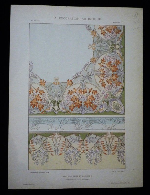 La Décoration artistique. 1re année, n°3, planche 11 : Plafond, frise et corniche
