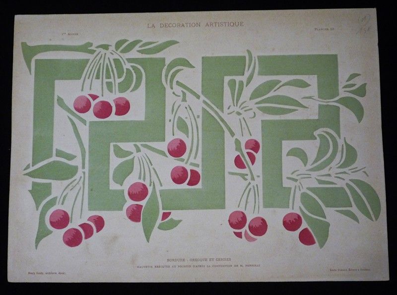 La Décoration artistique. 1re année, n°5, planche 23 : Bordure - Grecque et cerises