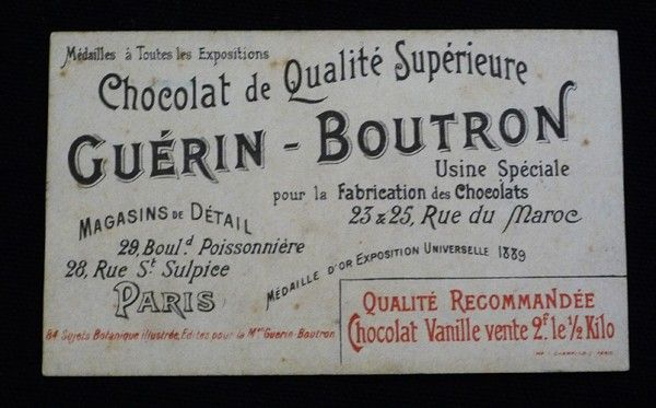 9 chromos publicitaires Chocolat Guérin-Boutron : Botanique illustrée