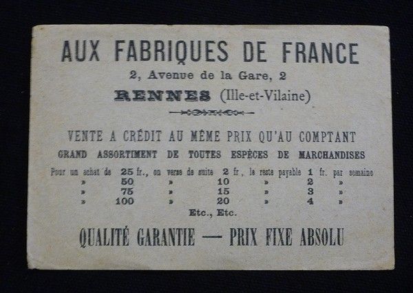 10 chromos publicitaires Fabriques de France (devinettes)