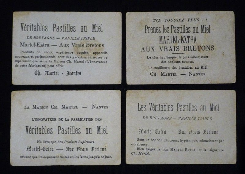 9 chromos devinettes publicitaires Pastilles au miel Ch. Martel