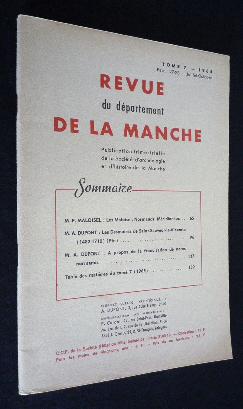 Revue du département de la Manche (Tome 7, fascicule 27-28 - juillet-octobre 1965)