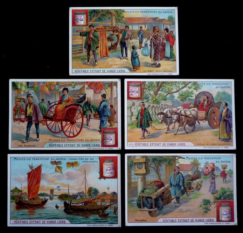 5 chromos Liebig : Modes de transport au Japon