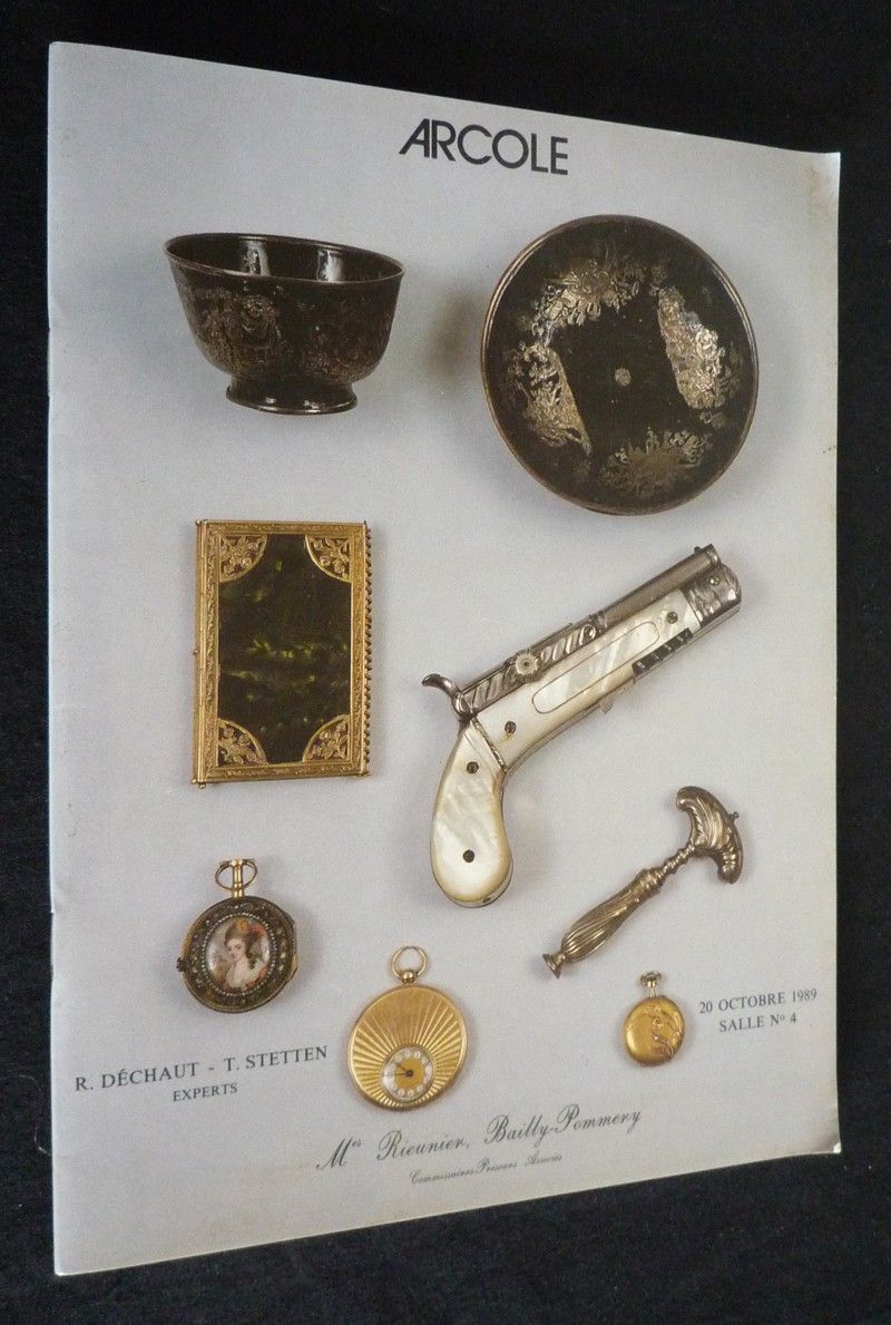 Arcole : vente aux enchères publiques à Paris, Richelieu Drouot, 20 octobre 1989. Bijoux anciens et modernes, objets de vitrine, orfèvrerie ancienne, argenterie moderne, métal argenté