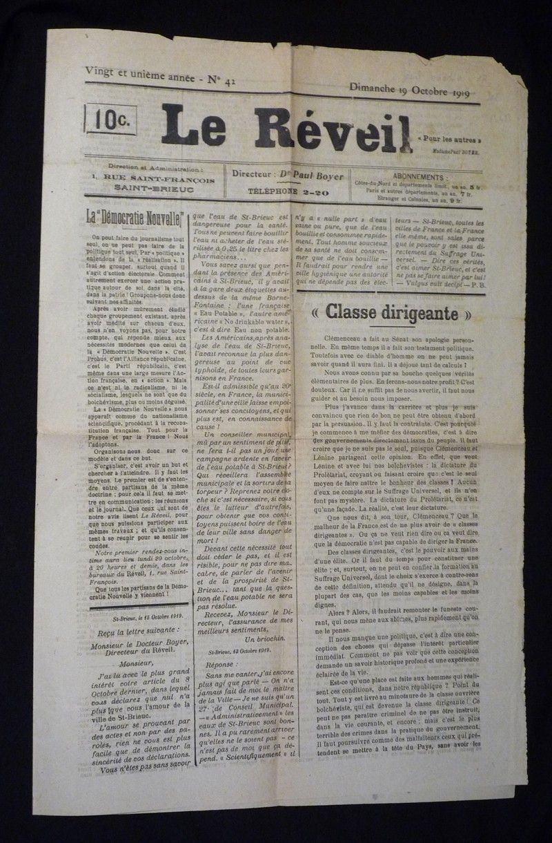 Le réveil (n°42, dimanche 19 octobre 1919)