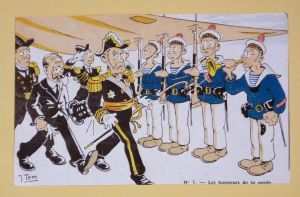 Carte postale illustrée par Tem, n°1 : Les honneurs de la garde