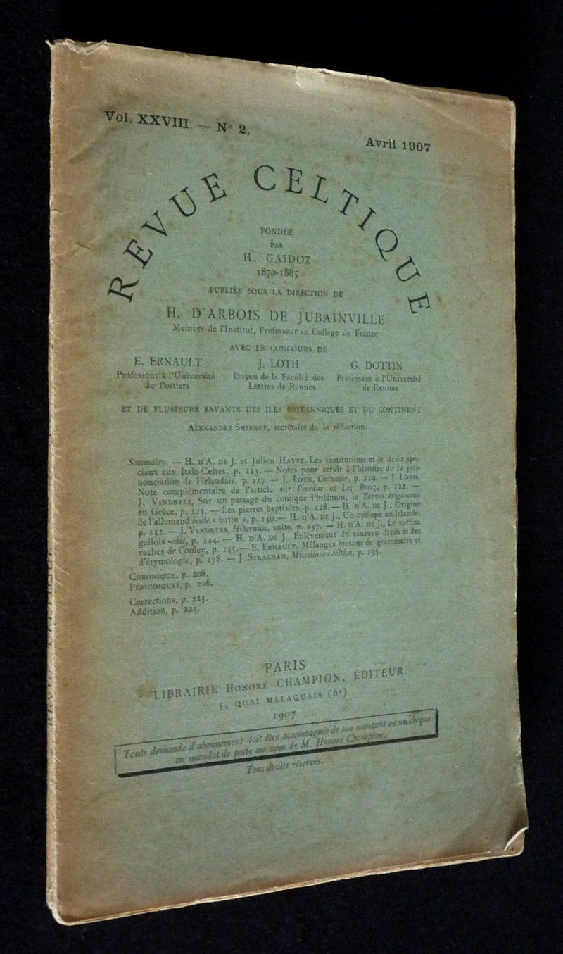 Revue celtique, Vol. XXVIII - n° 2 - avril 1907