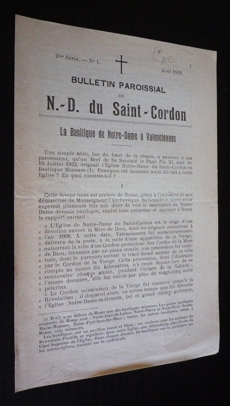 Bulletin paroissial de Notre-Dame du Saint-Cordon (2me série - n°1 - août 1922)