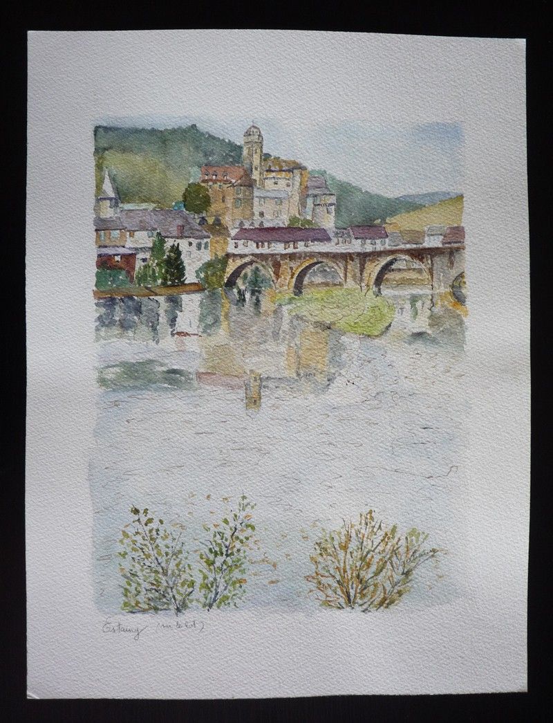 Aquarelle originale de Vaubourg : Estaing